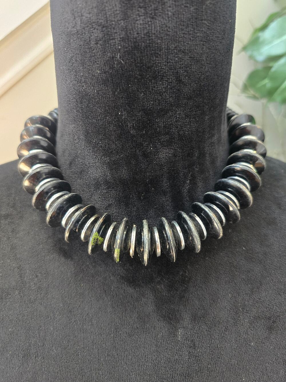 Black Silver Tone Chunky Ring Collar Statement Necklace